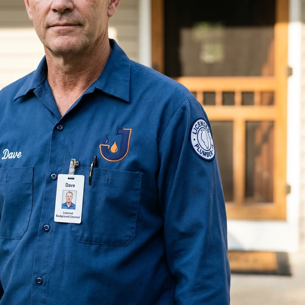 Licensed plumber showing ID badge in Goodwater, AL
