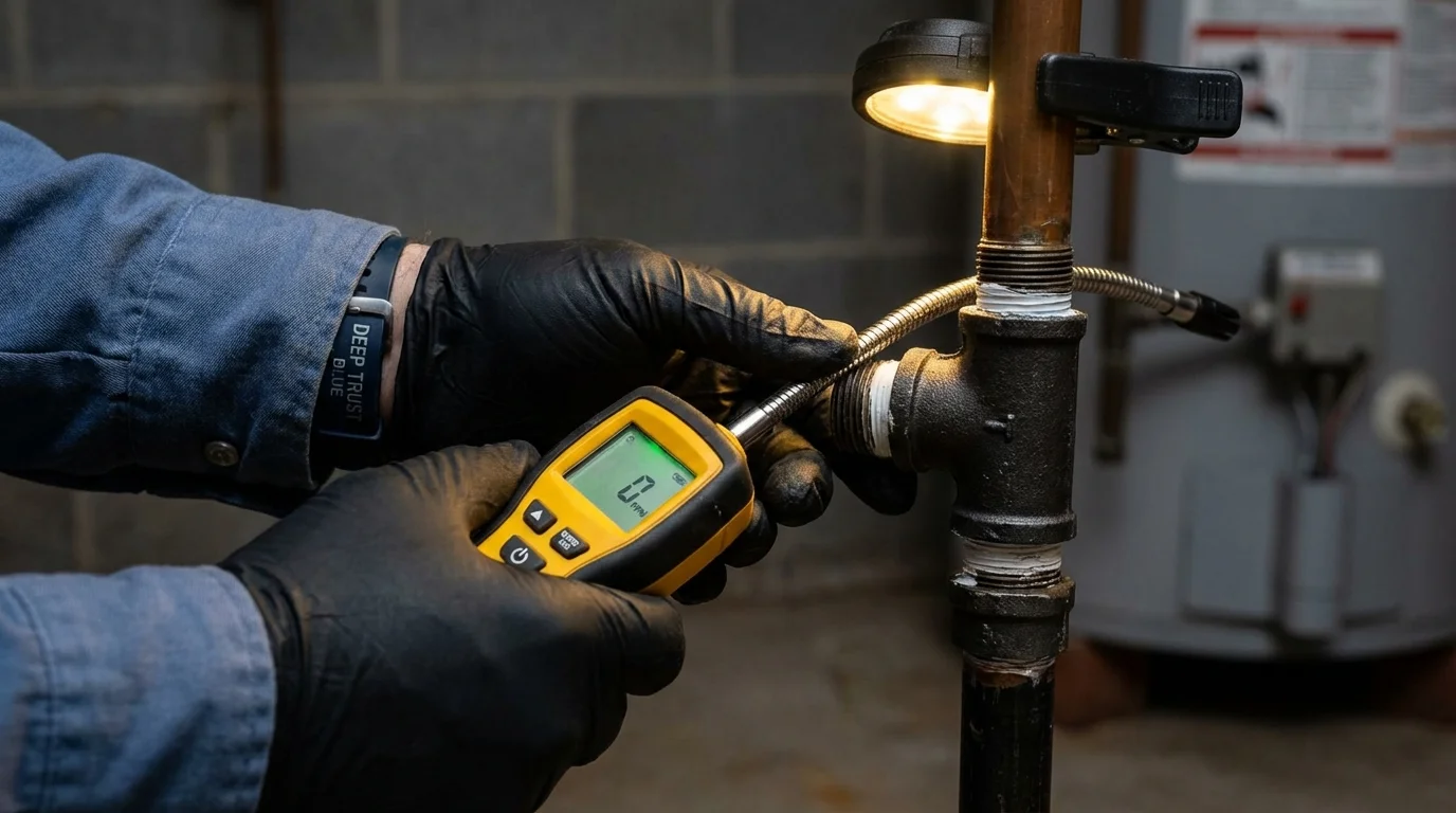 Gas leak detection with electronic sniffer by Johns Plumbing LLC in Goodwater