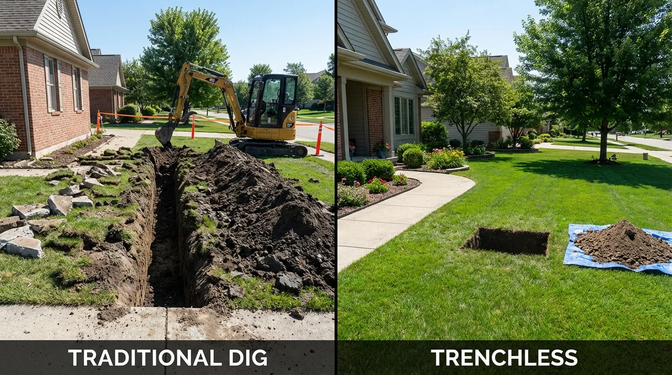 Trenchless sewer repair with minimal yard damage versus traditional excavation in Goodwater, AL